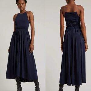 3.1 Phillip Lim Navy Shirred-Waist Midi Dress Midnight Blue Size M NWT